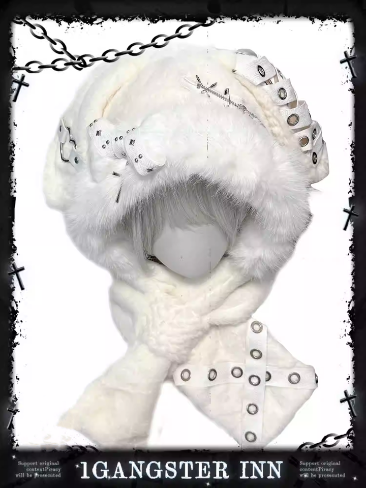 Punk Hat Y2K Plush Hat White Bunny Ear Hat (White) 41874:722998