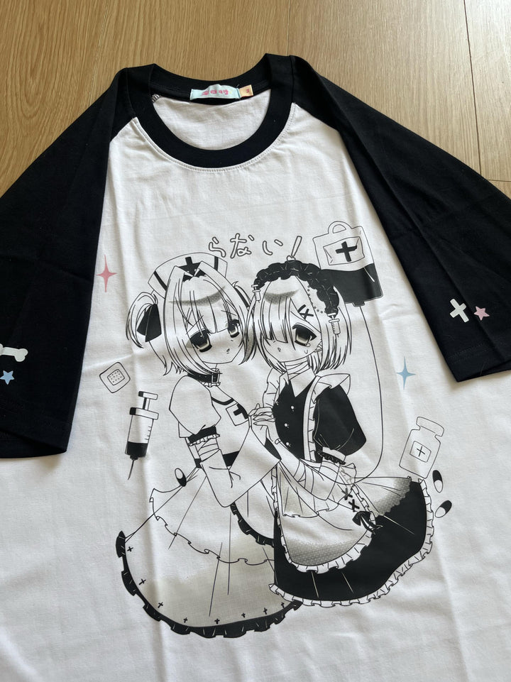 Yami Kawaii T-shirt Black White Subculture Cotton T-shirt 35690:499436 35690:499436