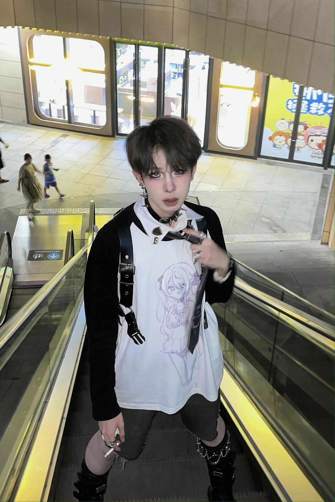 Kawaii Subculture Black White Round Collar Shirt 29176:341172 29176:341172