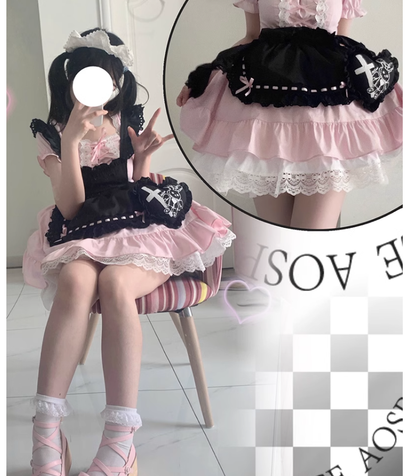 Sweet Lolita Dress Maid Apron Outfit Sweet Color-Block Dress 37560:564244