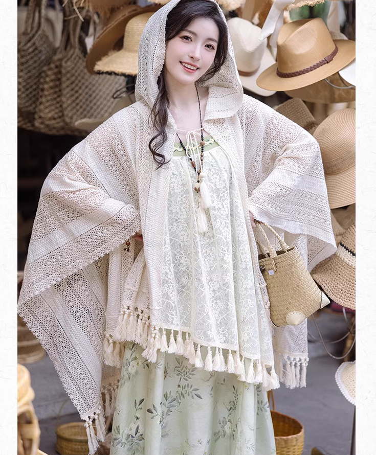 Cottagecore Dress Mori Kei Strap Dress Floral Dress With Tassels 36246:534438