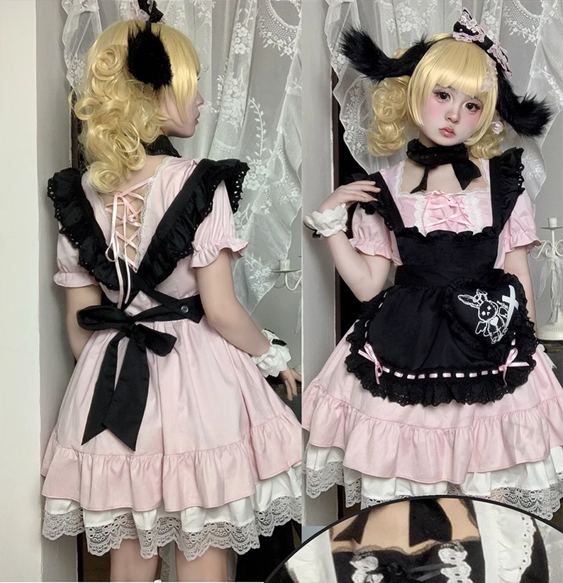 Sweet Lolita Dress Maid Apron Outfit Sweet Color-Block Dress 37560:564256