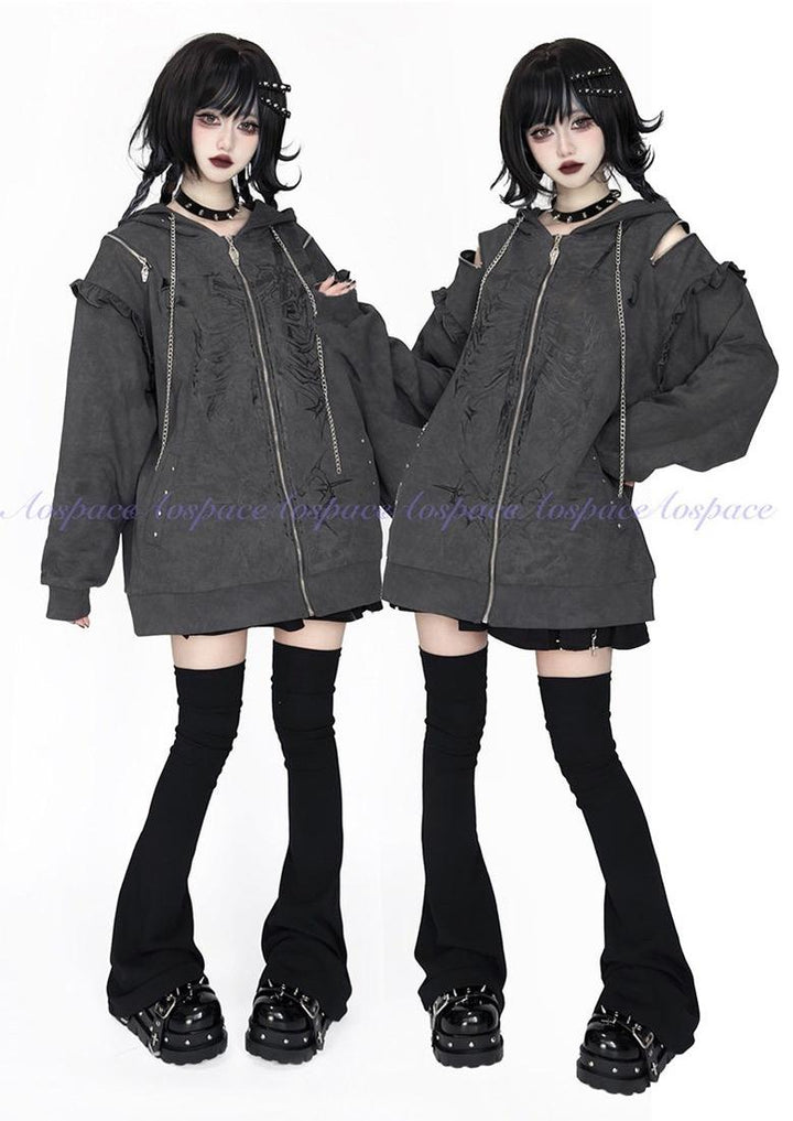 Subculture Ribcage Printed Short Coat, Zipper Shoulder 44482:811060