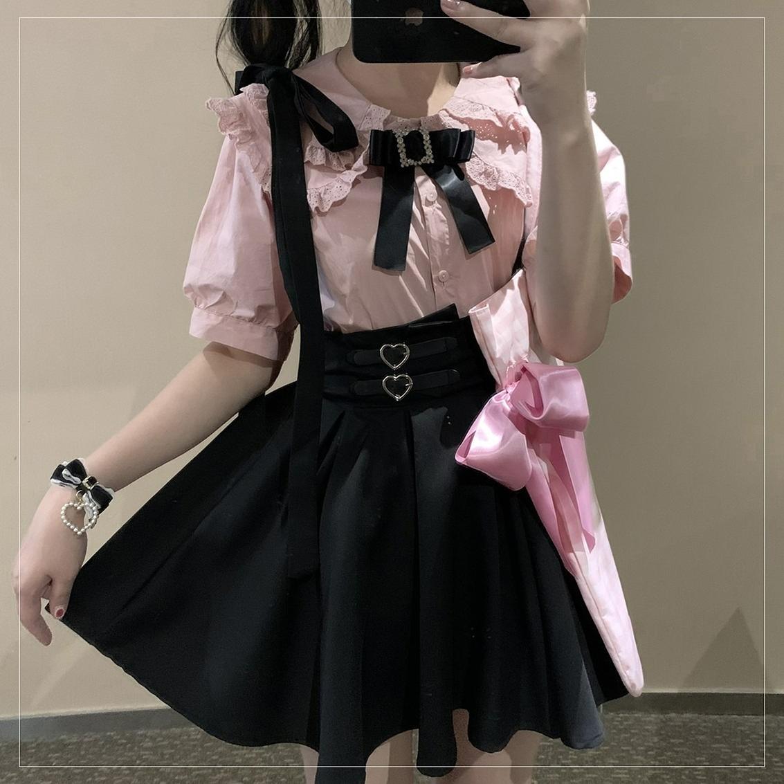 Jirai Kei Overall Dress Salopette Heart Buckle Suspender Skirt 35386:526816