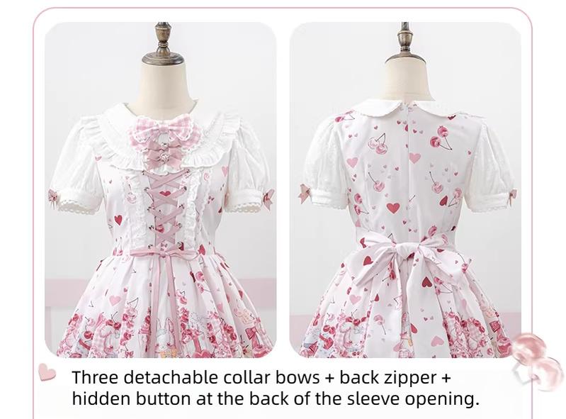 Kawaii Lolita Skirt Set, Bunny and Cherry Print 45163:838112