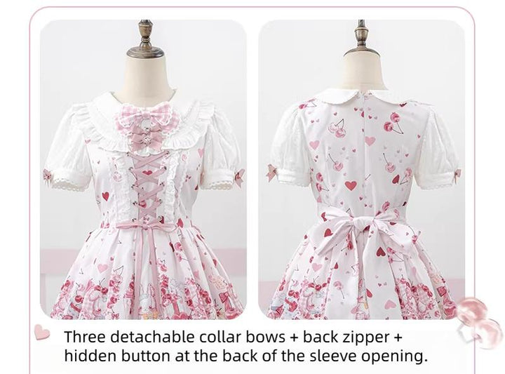 Kawaii Lolita Skirt Set, Bunny and Cherry Print 45163:838112