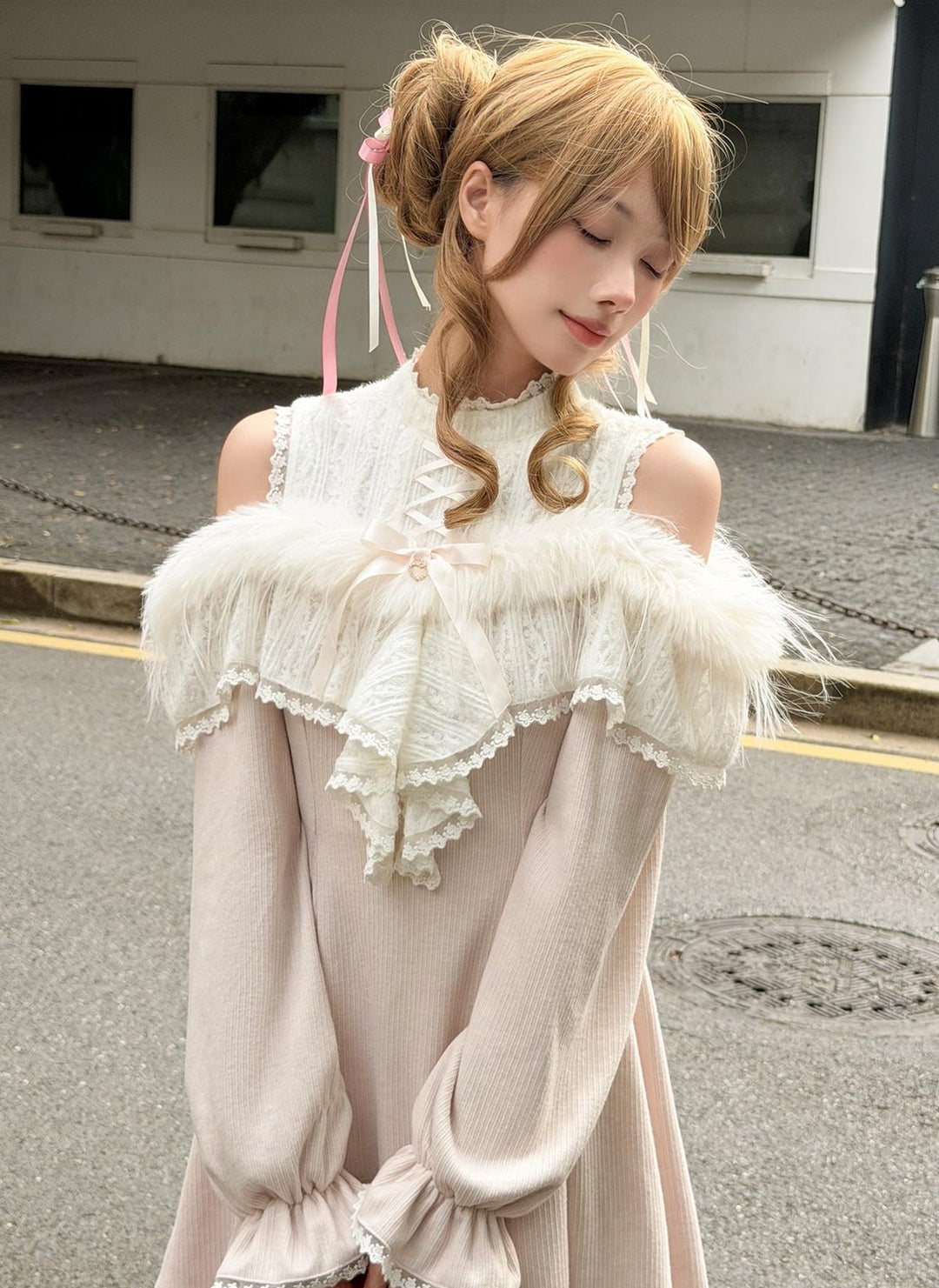 Seiso Kei Elegant Dress, Pink and White Knit 44113:796888