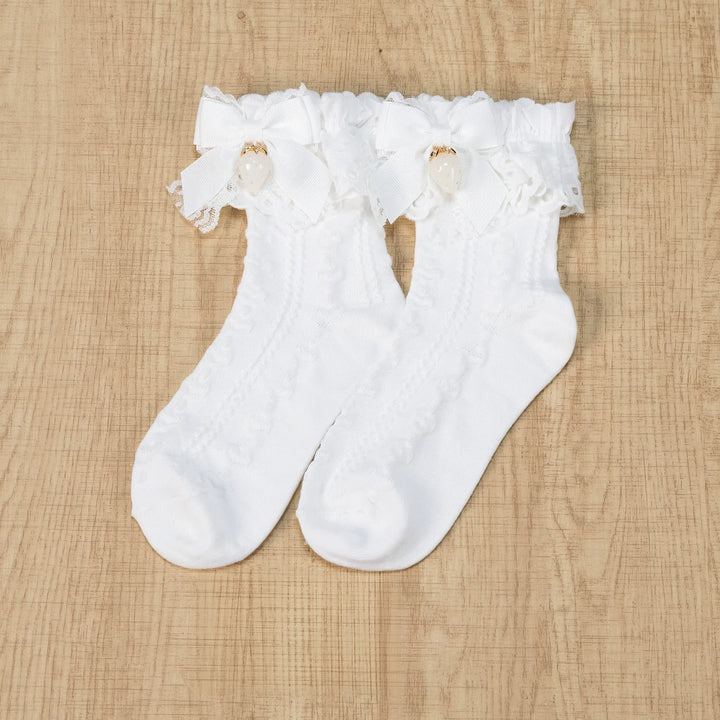 Ryousangata Plaid Bow Socks, Strawberry Pendant 45962:870152