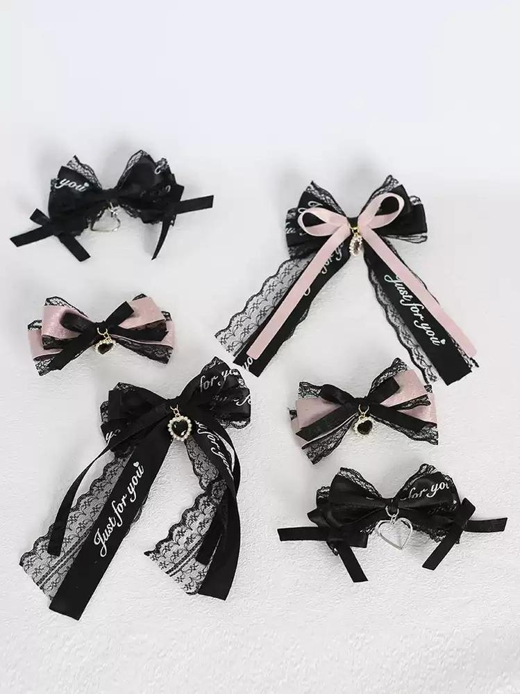 Jirai Kei Headdress Black Pink Hairpin Bow Hair Clip 22536:614858