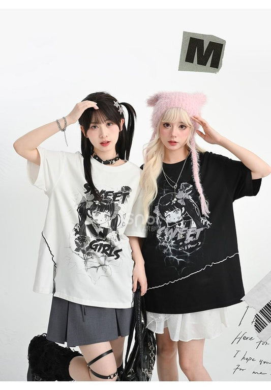 Y2K T-Shirt Anime Top Ripped Design 35898:560036