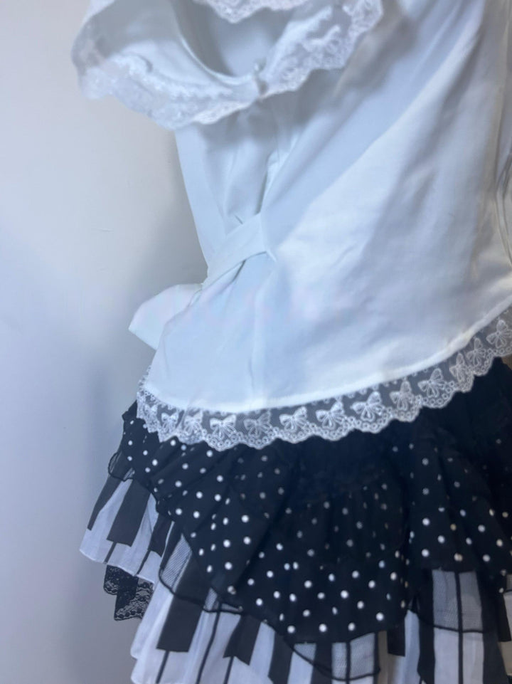 Jirai Kei Blouse Cat Ear Short Sleeve White Black Shirt 37630:733934