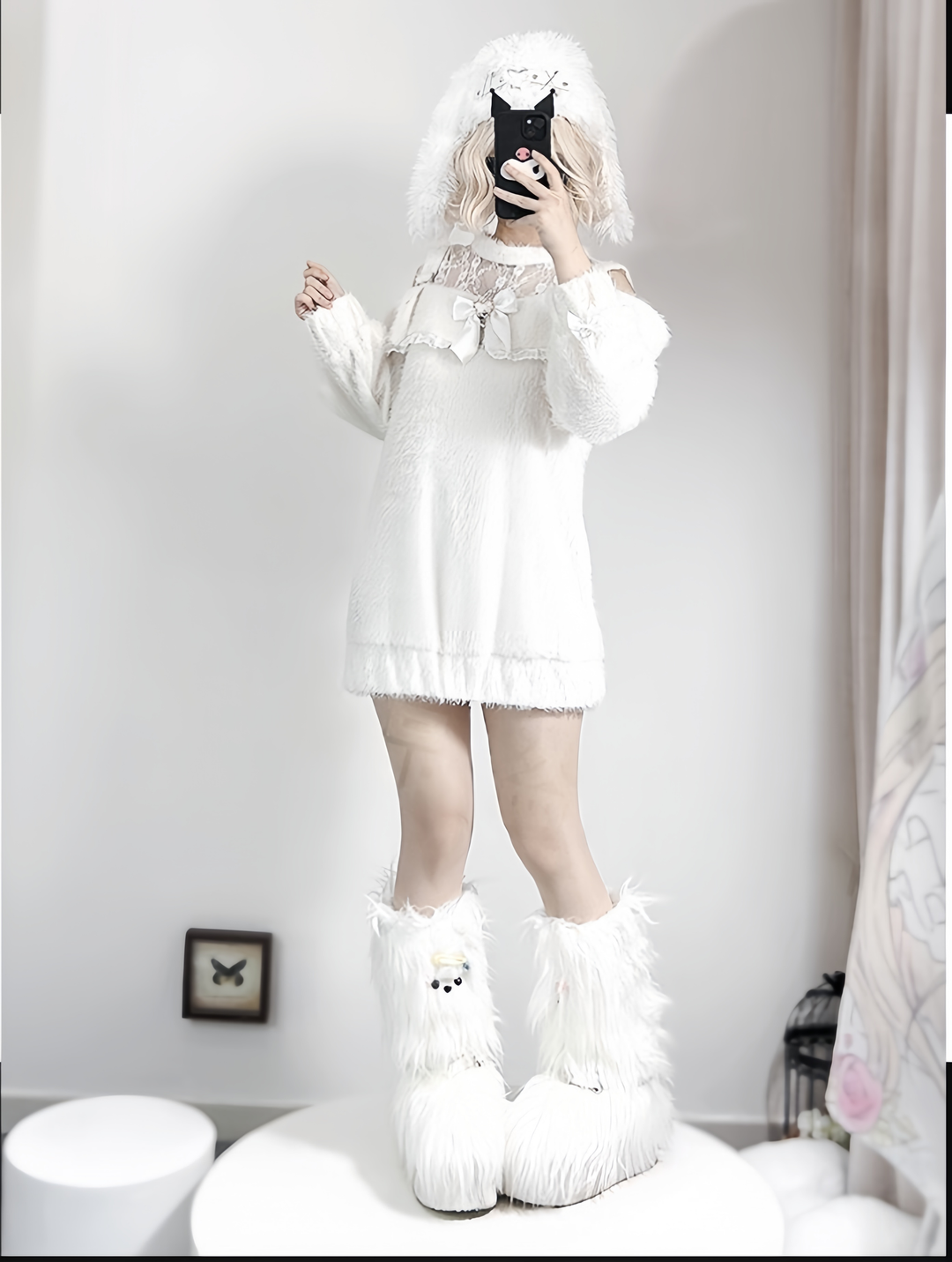 Jirai Kei Sweater Long White Lace Sweater Layered Skirt (L M XL) 42147:760864
