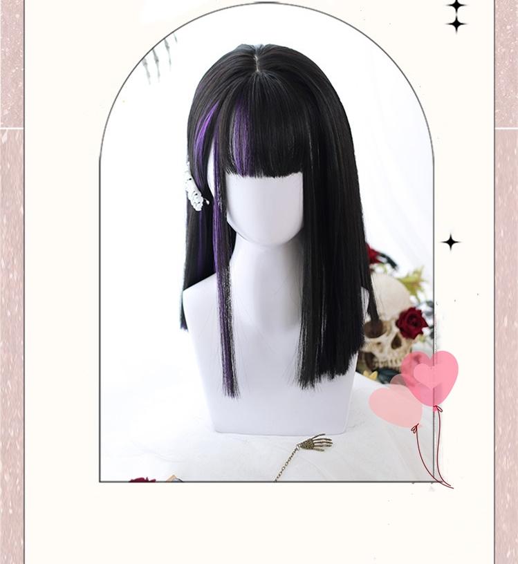 Lolita Wig Black Purple Partial Highlight Straight Wig 35948:513508 35948:513508