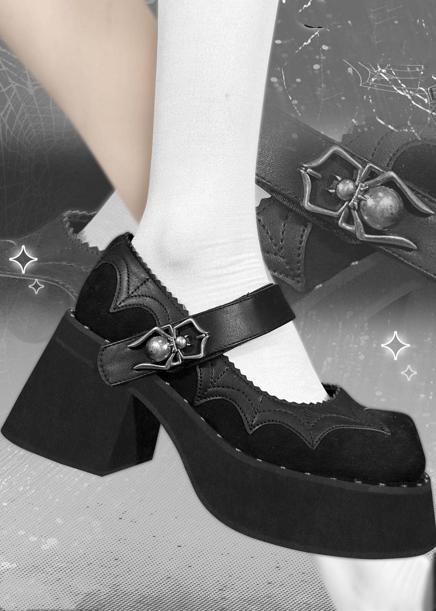 Gothic Shoes Black High Heel Thick-soled Shoes 34396:469010