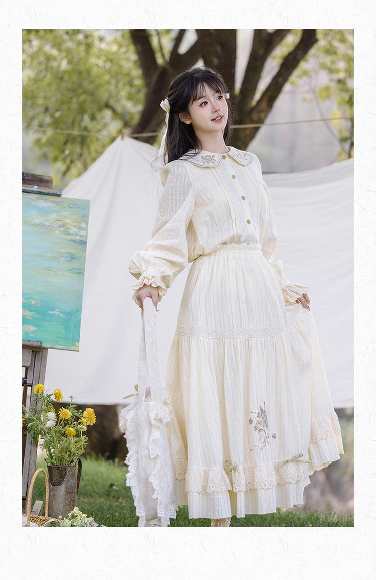 Cottagecore Dress Mori Kei Dress Set Embroidered Cotton Set 36238:527650