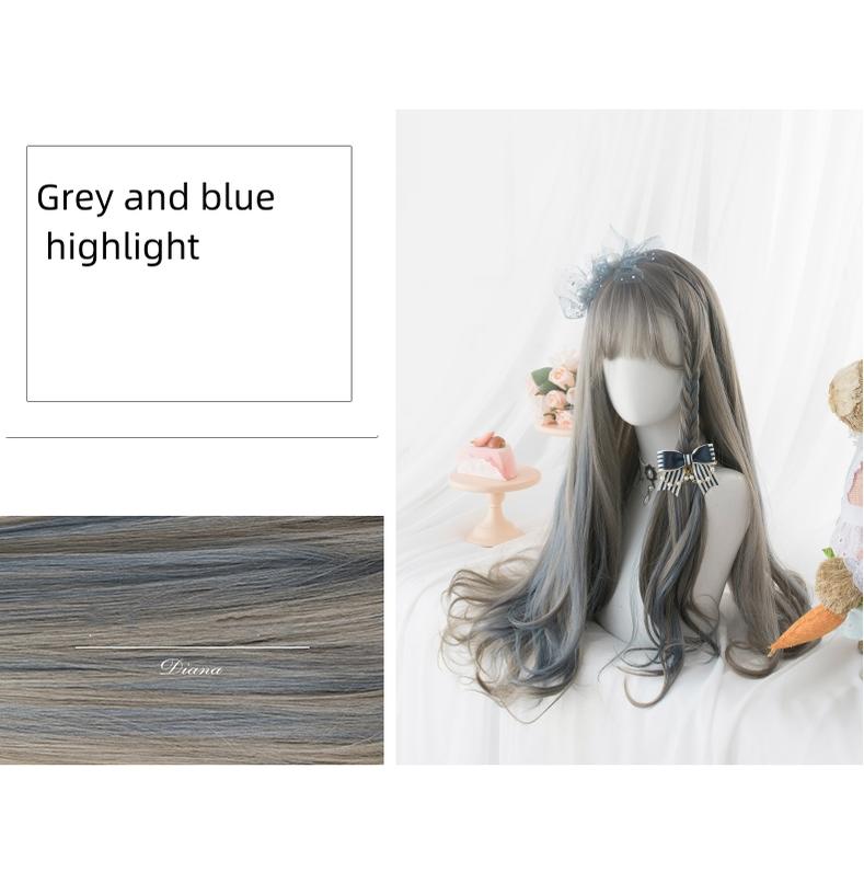 Lolita Wig Grey Blue Highlight Long Curly Hairpiece 35946:509838 35946:509838