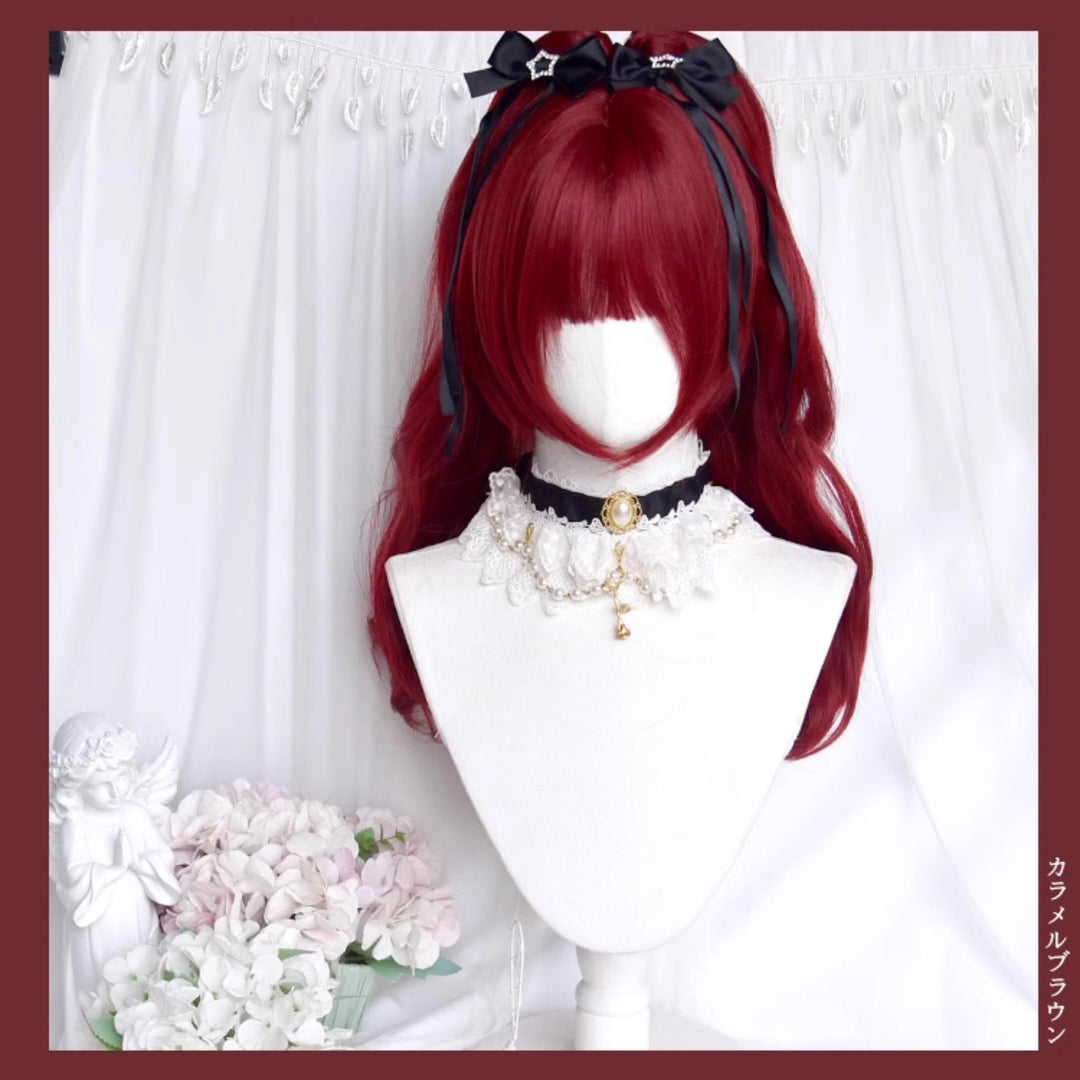 Gothic Lolita Wig Raspberry Red Claw Clip Double Ponyails 39354:640714