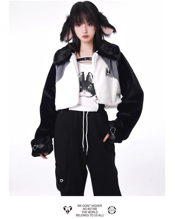 Punk Fashion Winter Coat Faux Fur Coat Fleeced Pants 40246:663440