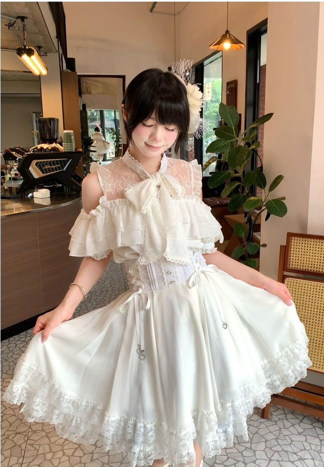 Summer Jirai Kei Outfit, Chest Lace Flounce Hem 45699:858975