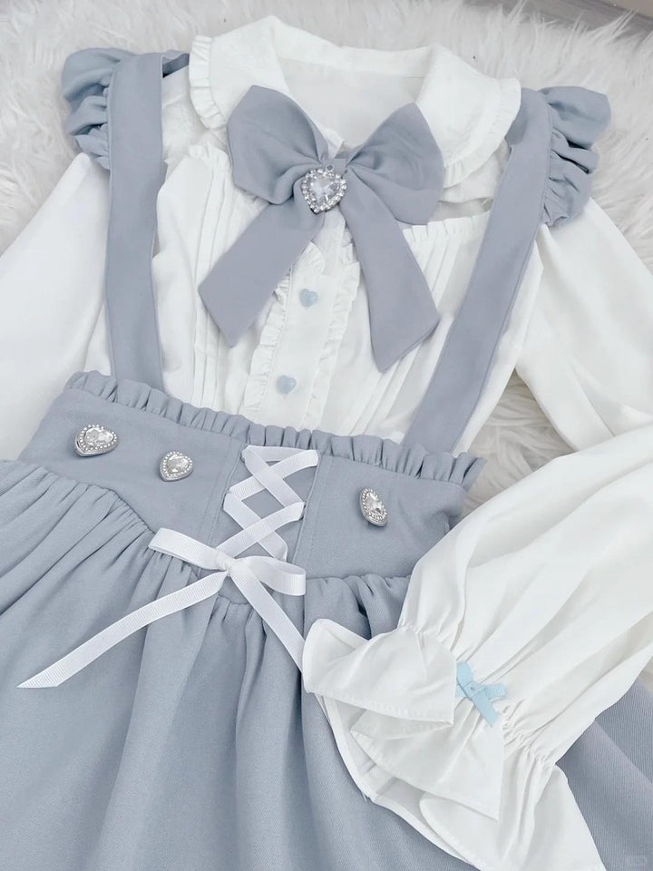 Jirai Kei White Blouse Lace-up Suspender Skirt 21838:760767