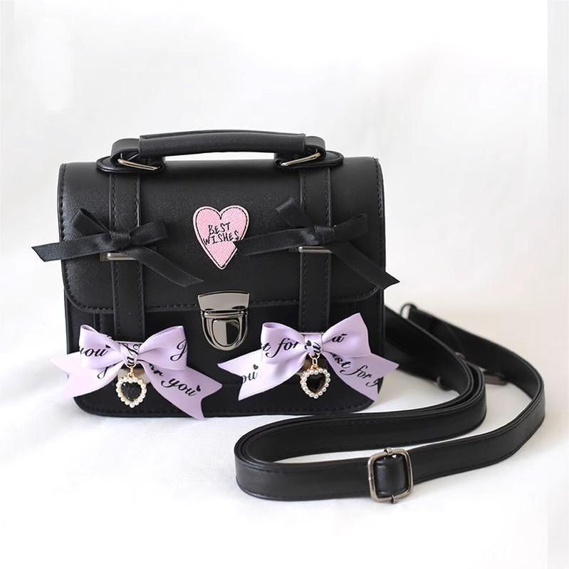 Jirai Kei Black Bag Bows Leather Shoulder Bag 33802:449860 33802:449860