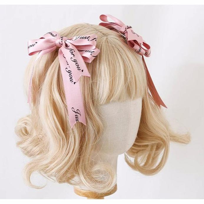 Jirai Kei Ryousangata Lace Letter Ribbon Bow Headwear 22540:370408 22540:370408