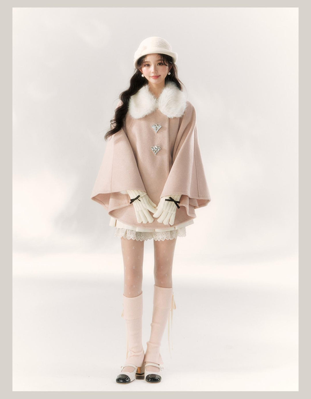 Jirai Kei Cape Woolen Coat Winter Fur Collar Coat 41062:685618