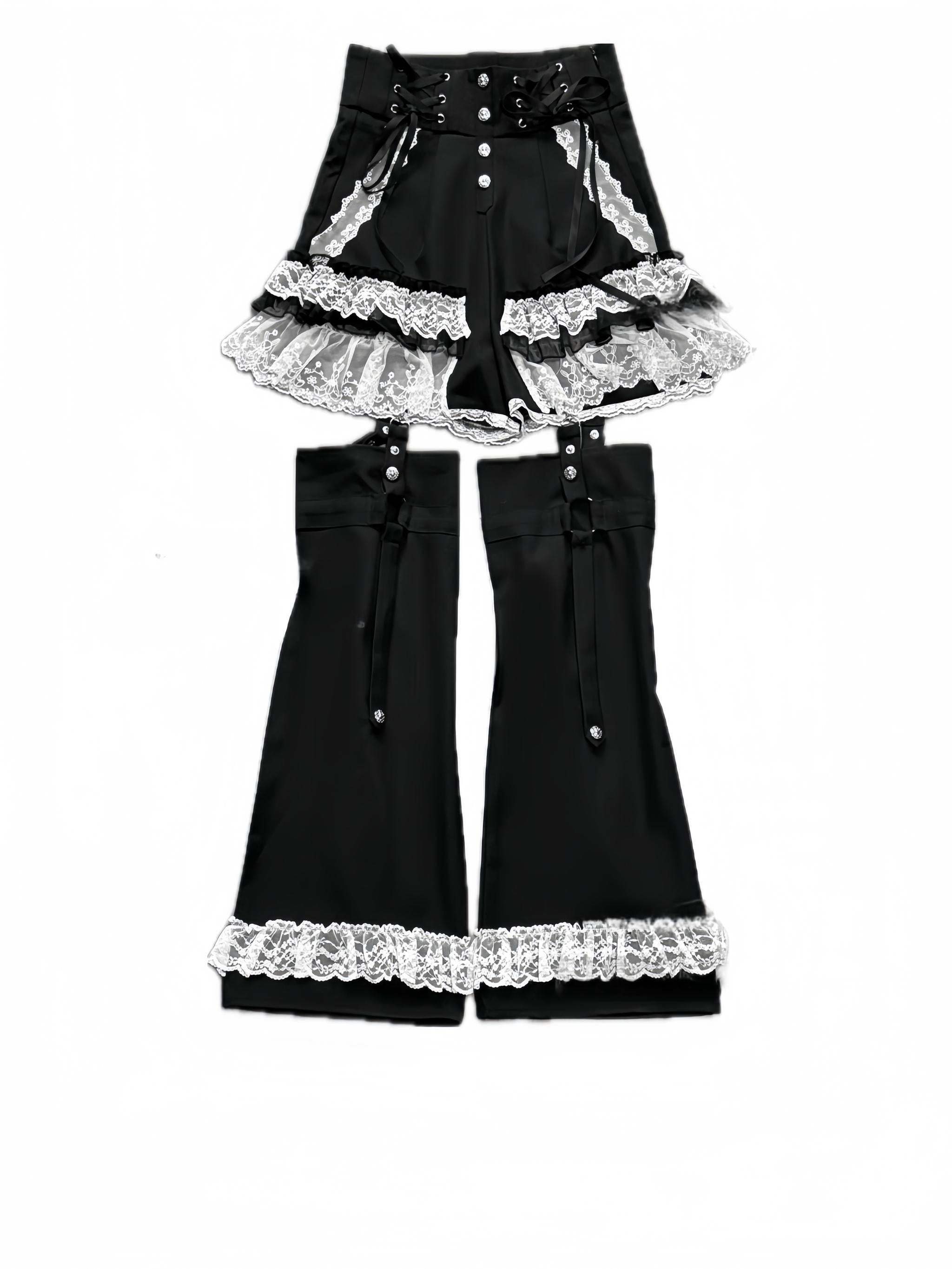 Punk Shorts Y2K Patchwork Leg Cover Tiered Lace – Honey Wardrobe