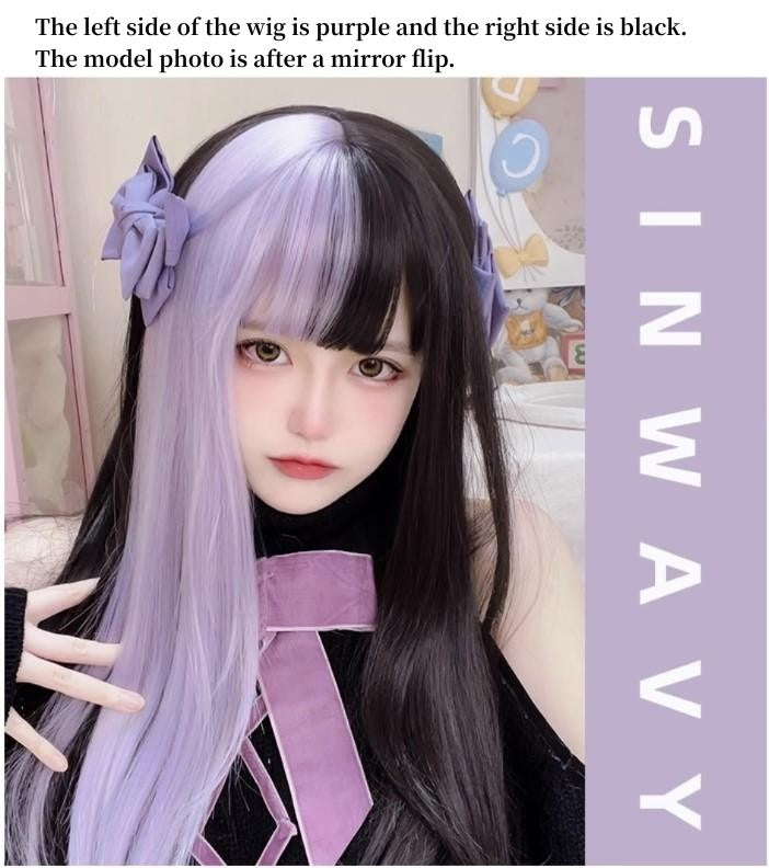 Jirai Kei Lolita Black And Purple Long Straight Wig 22038:318356