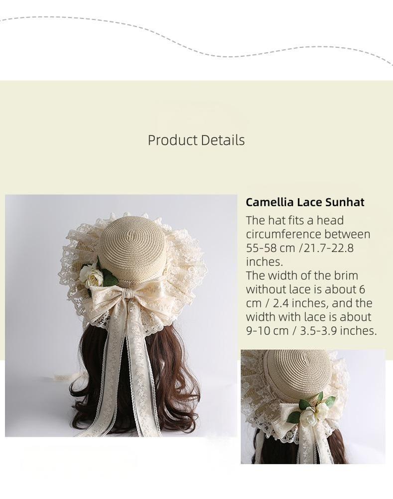 Mori Kei Sunhat Beige Country Lolita Hat With Lace Bow And Soft Straw 42247:734870