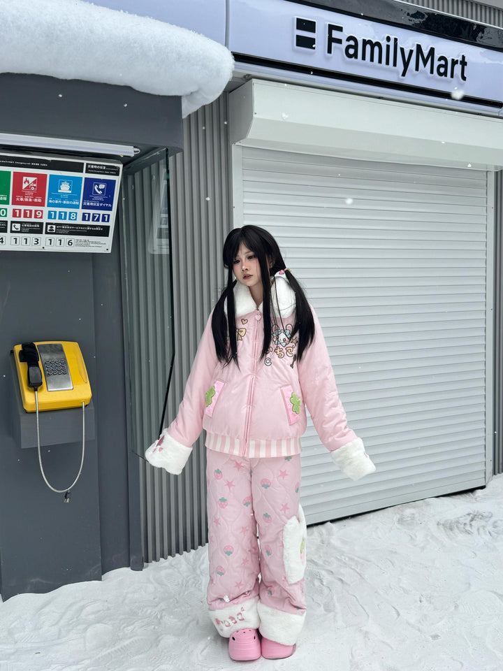 Strawberry Kawaii Cotton-Padded Pants, Side Pockets 44672:818166