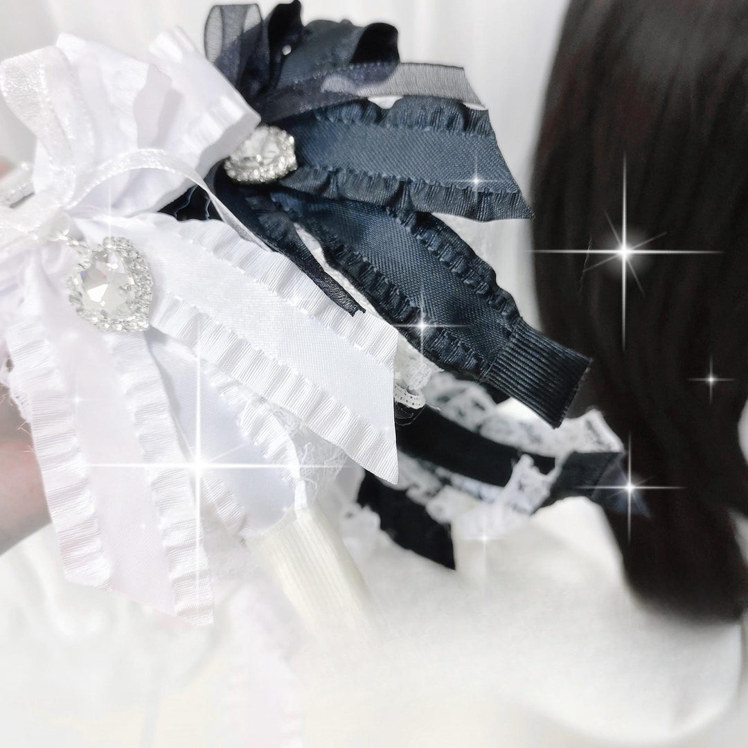 Ribbon Jirai Kei Headband with Heart-Shaped Rhinestone 42326:737150