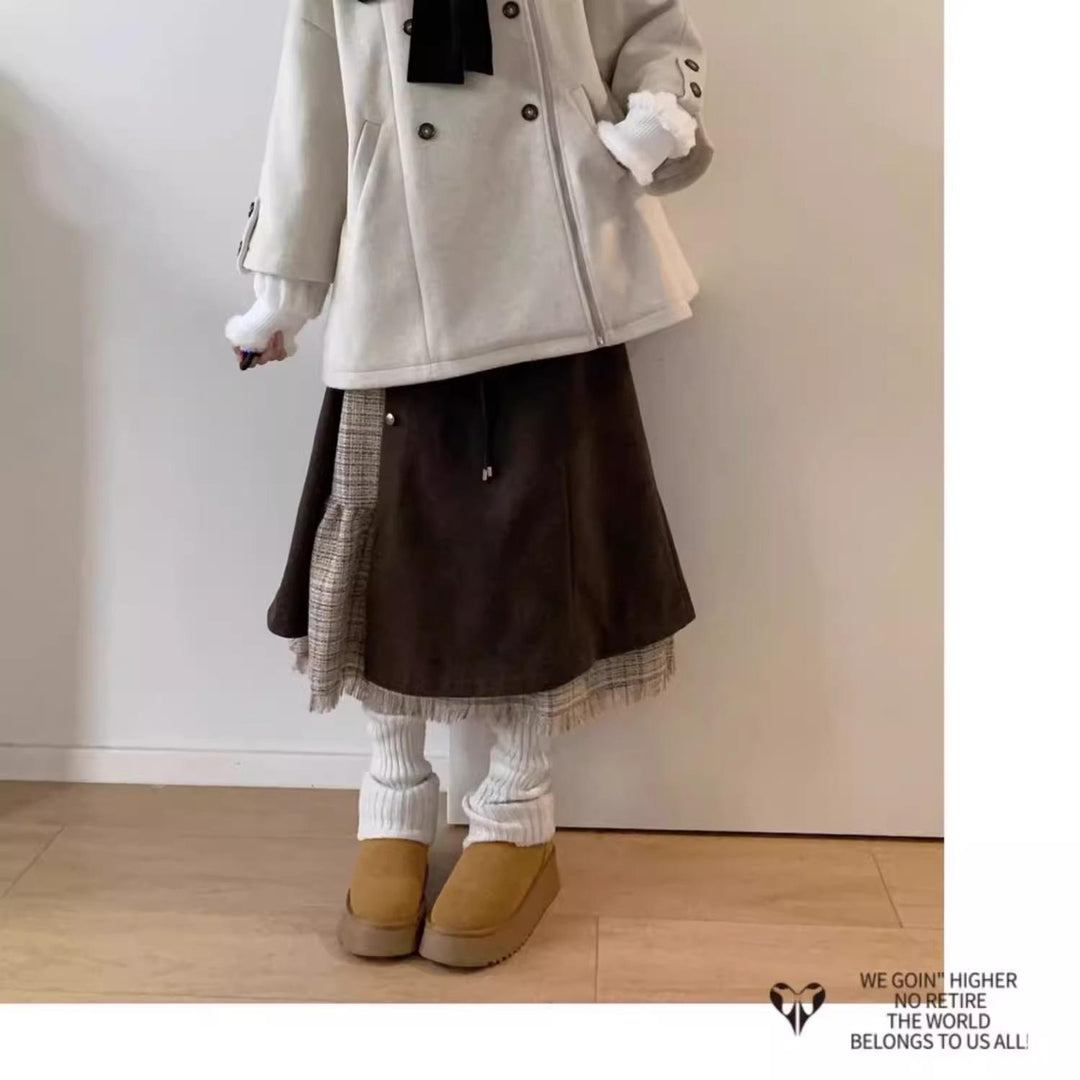 Princess Core Outfit Bow Cape Coat And Tassel Trim Skirt 41114:694966