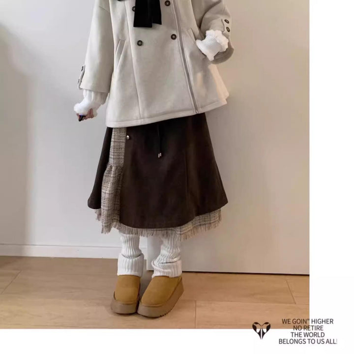 Mori Kei Outfit Set Plush Coat Sweater Skirt Set 41114:694966