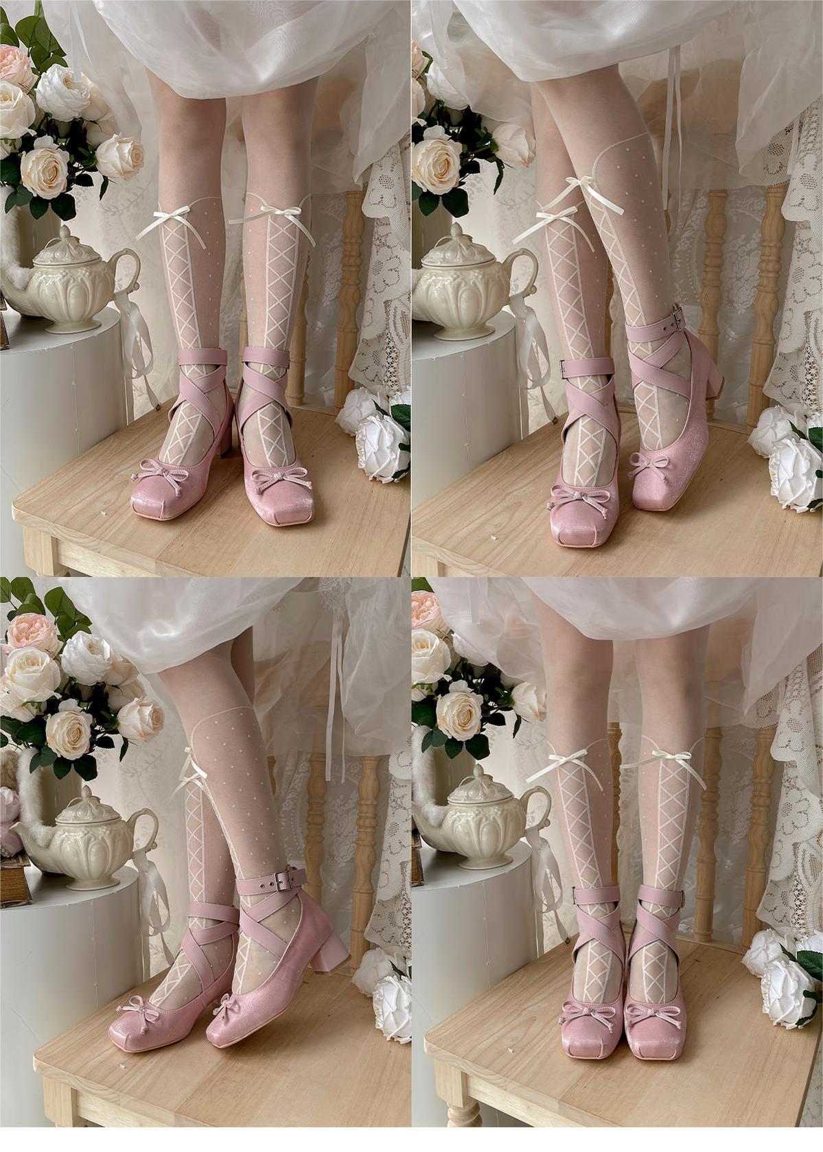 Lolita Shoes Ballet Style Square Toe Bow Heels Shoes 35592:543916