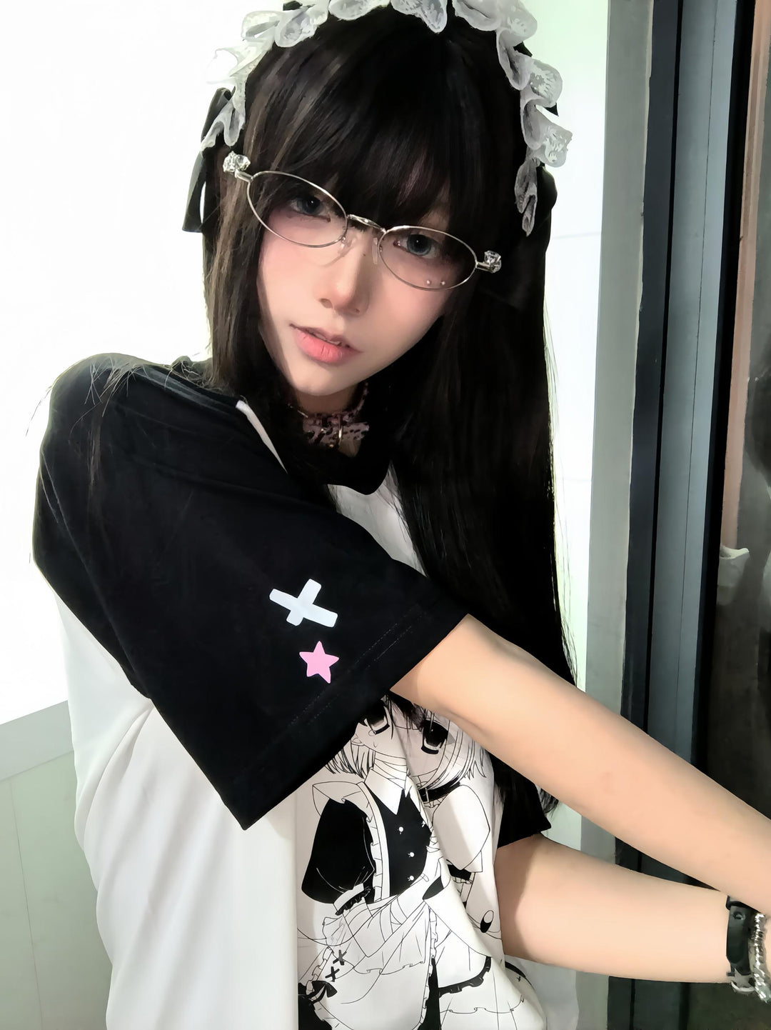 Yami Kawaii T-shirt Black White Subculture Cotton T-shirt 35690:499438 35690:499438