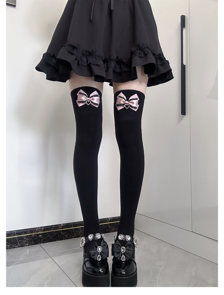 Jirai Kei Socks Cute Cashmere Thighhighs With Lace Bow 41744:716882