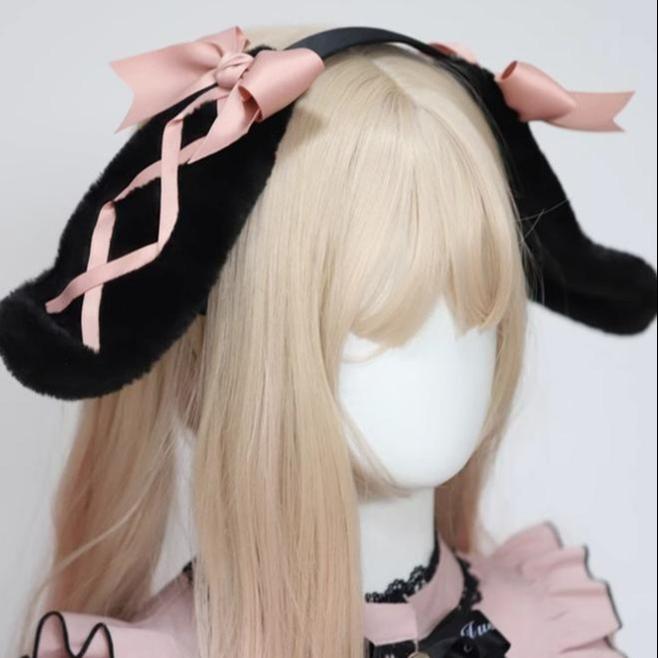 Jirai Kei Sweet Rabbit Ear Hairband Black Pink Hair Accessory 22524:365082 22524:365082