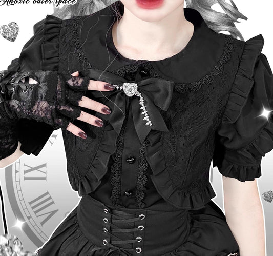 Jirai Kei Black White Blouse A-line Black Skirt (L M S XL) 21970:363640