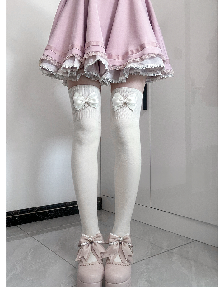 Jirai Kei Socks Cute Cashmere Thighhighs With Lace Bow 41744:716886