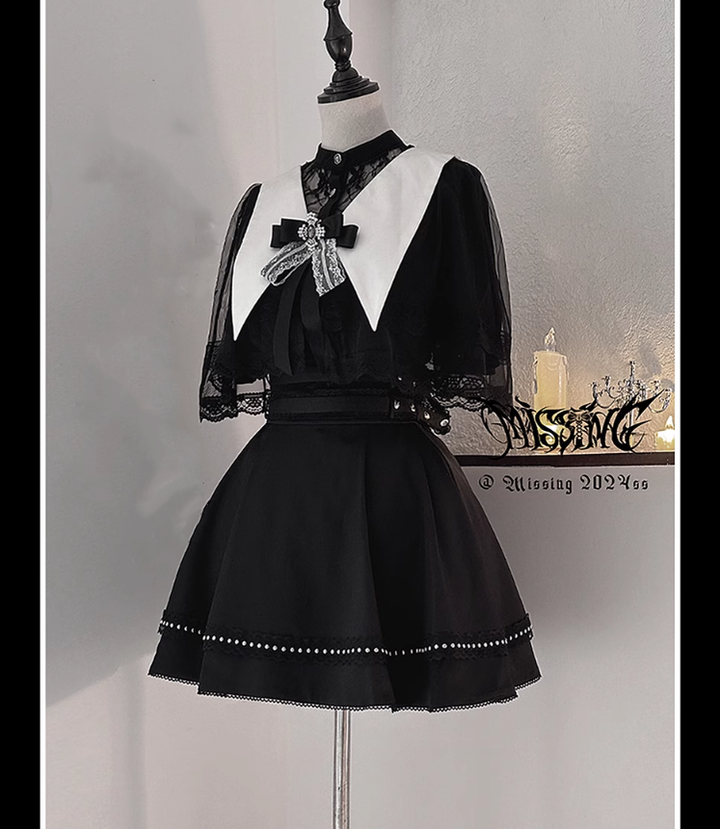 Jirai Kei Dress Angel Wing Collar Blouse Double Layered Skirt (L M S XL / Skirt) 39538:634840