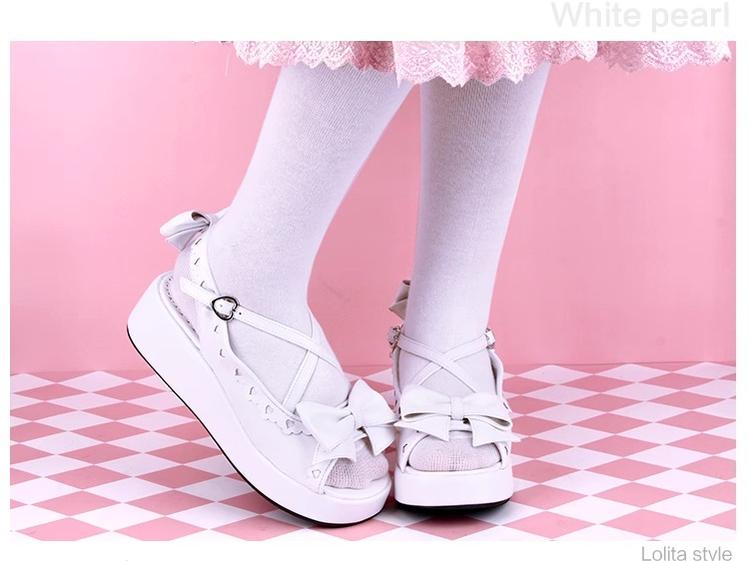 Lolita Shoes Round Toe Open Toe Lace Platform Sandals 37450:561638