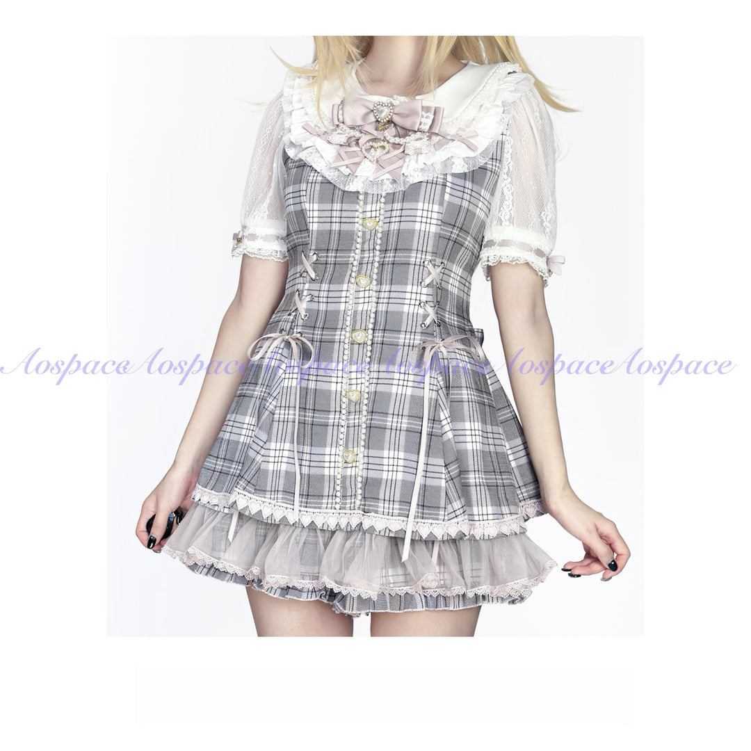 Jirai Kei Lace-Sleeved Dress, Elastic Shorts (L M S XL XS) 44759:824564