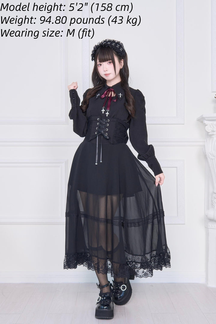 Waist Cincher Designed Jirai Kei Long Skirt 43941:789846