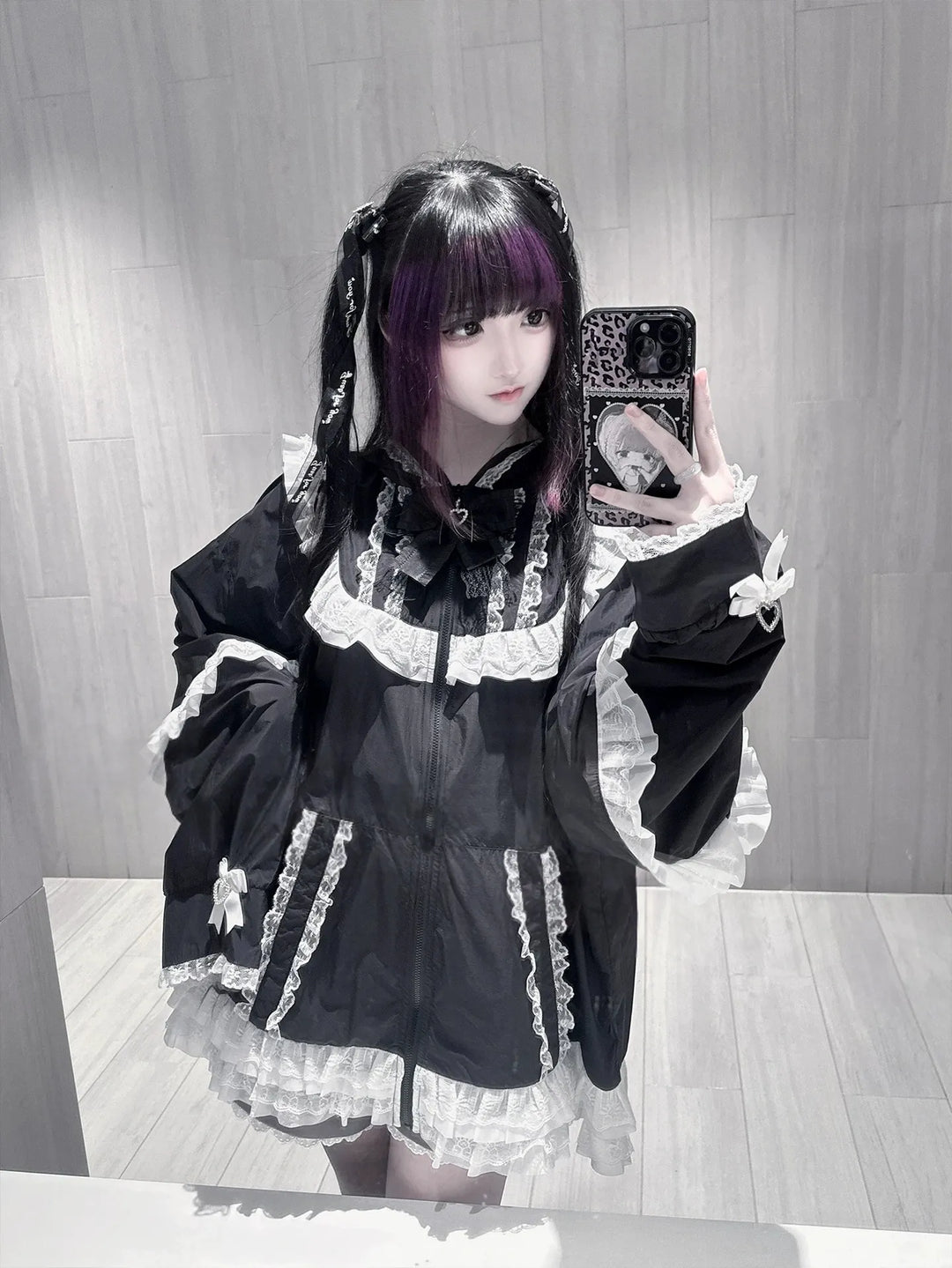 Jirai Kei Lace Trim Sun Protective Jacket, Cat-ear Hood 45652:857258