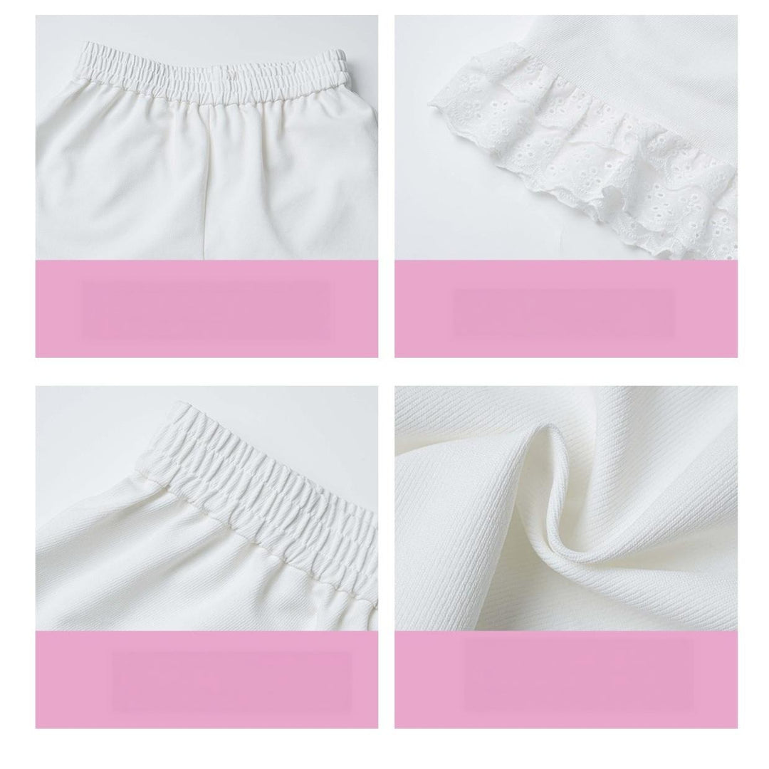 Academia Bubble Sleeve Blouse, Elastic Waist Suspender Skirt 45875:866433