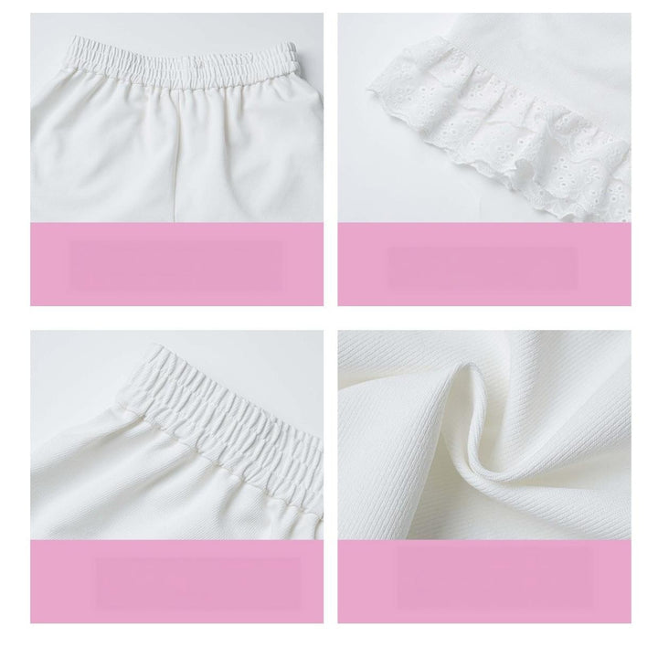 Academia Bubble Sleeve Blouse, Elastic Waist Suspender Skirt 45875:866433