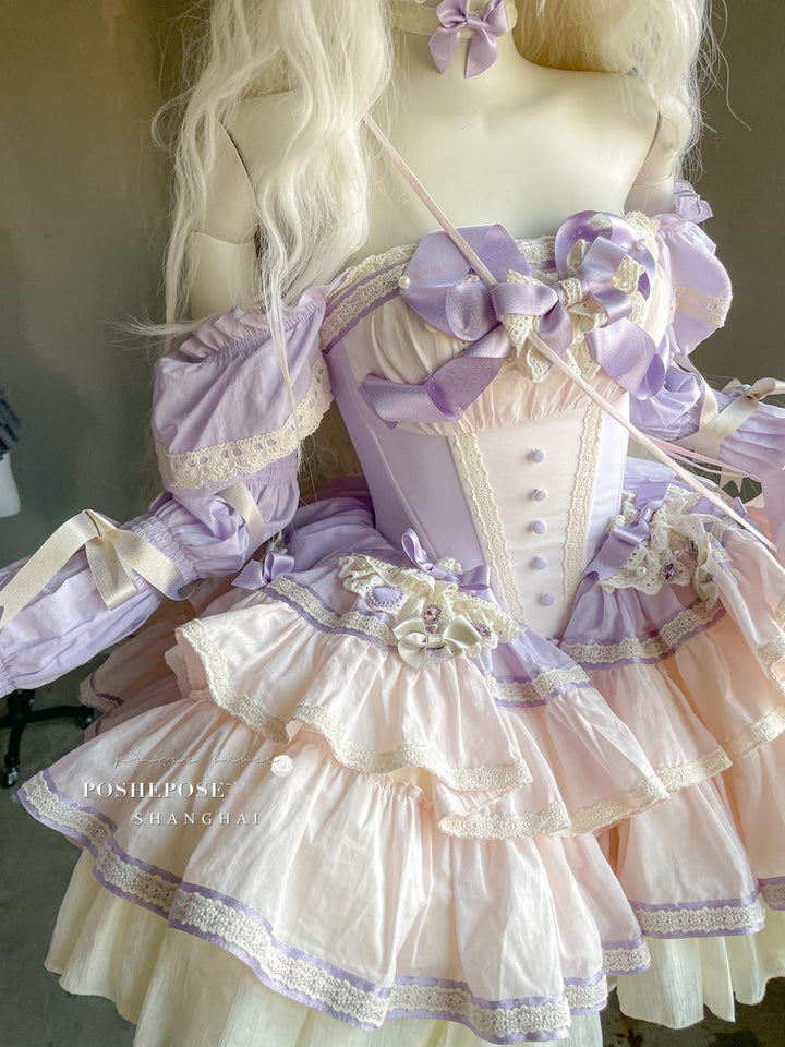 Lolita Dress Set Sweet Violet Pink Puffy Dress Corset Dress 36388:554822 36388:554822