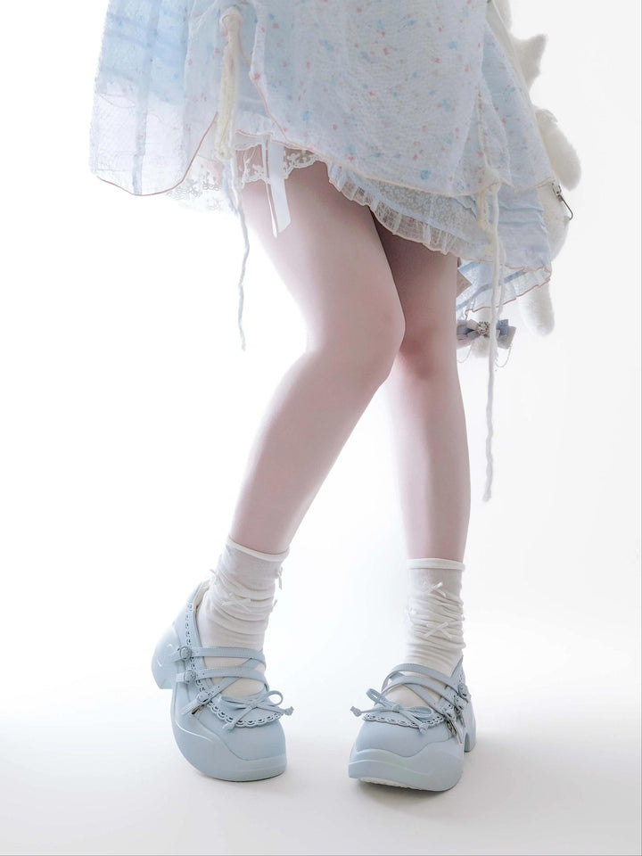 Kawaii Platform Sneakers, Adjustable Buckle, Premium Leather 43350:774197