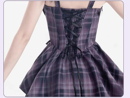 Kawaii Purple Plaid Onepiece Dress Black Bolero 22508:323482 22508:323482